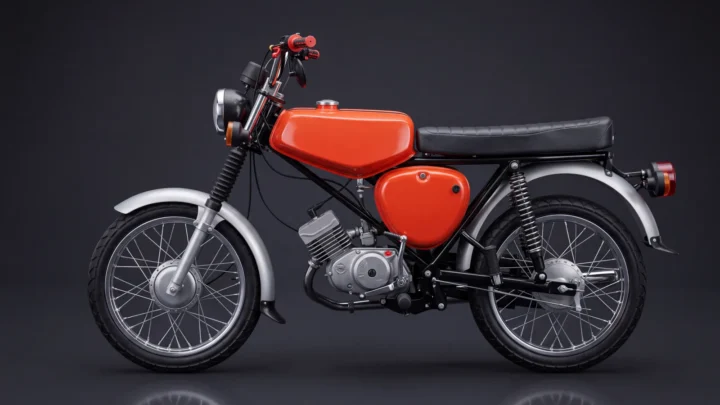 Fertig aufgebaute Simson S51 in Orangerot im Studio